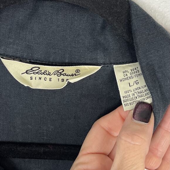 Eddie Bauer Women’s Linen Button Dress Sleeveless Pockets Charcoal Gray Large - Picture 5 of 8